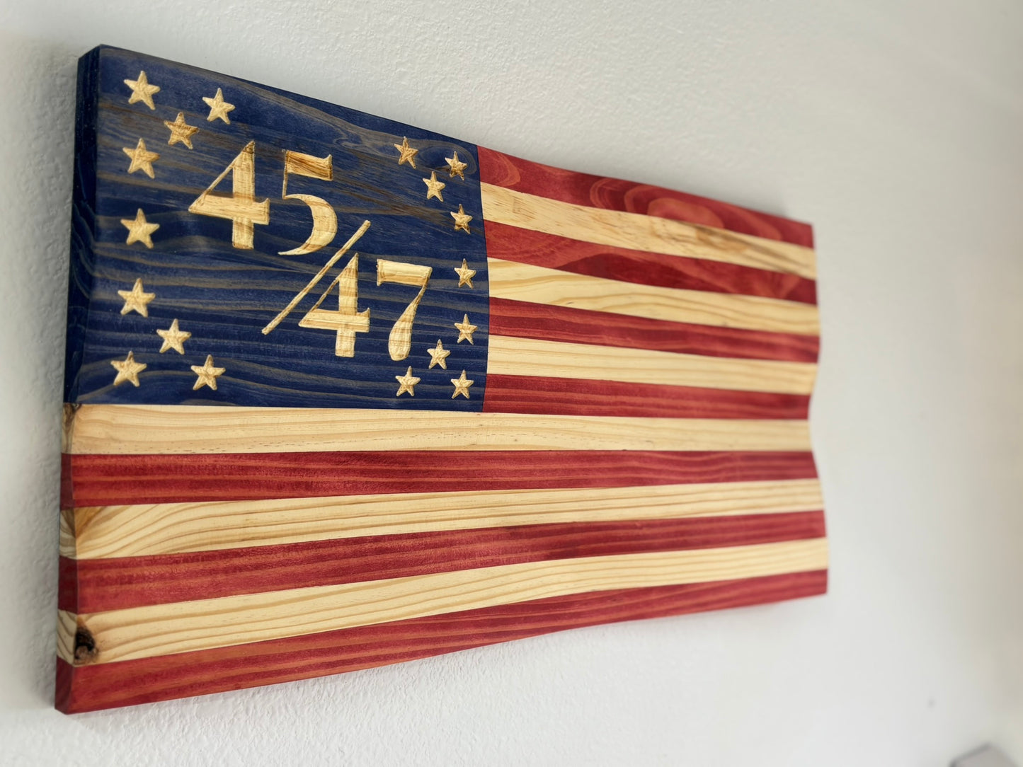 Handcrafted Waving Wooden 45/47 Flag – Rustic Patriotic Wall Art Decoration