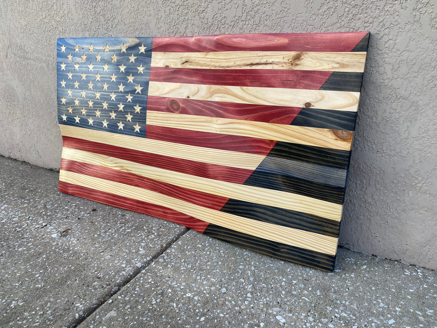 Waving Wooden Half American/Half Custom Design Flag