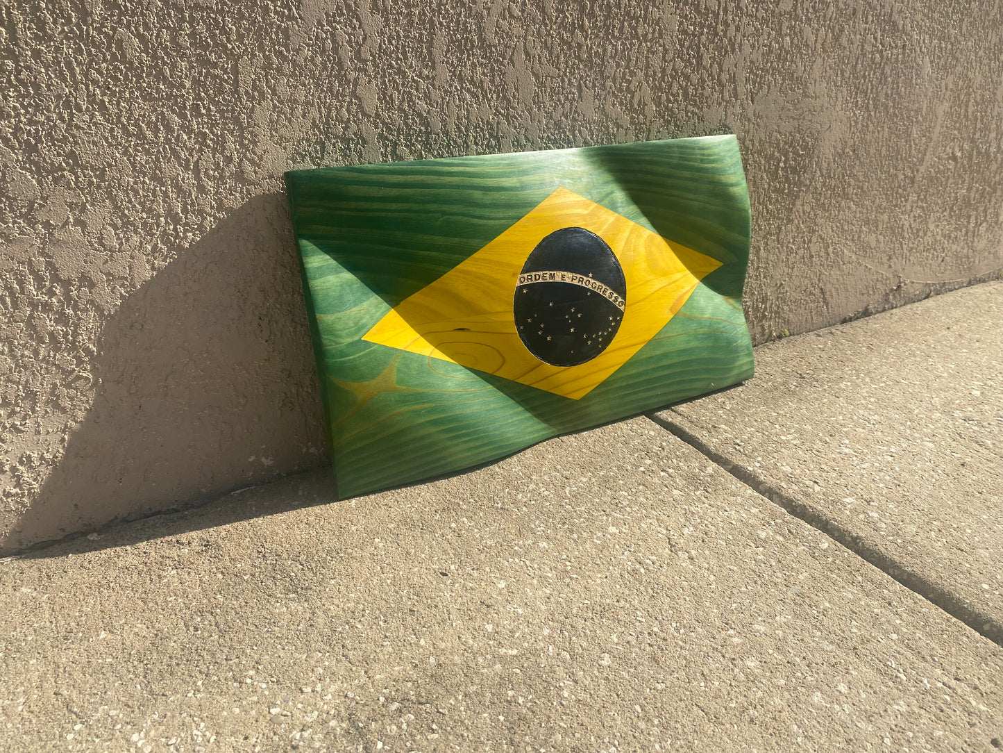 Waving Wooden Flag of Brazil