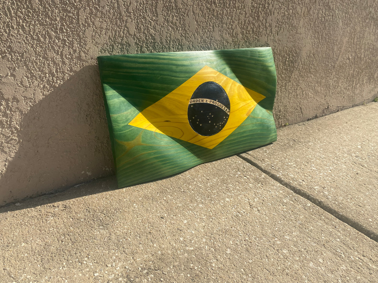 Waving Wooden Flag of Brazil