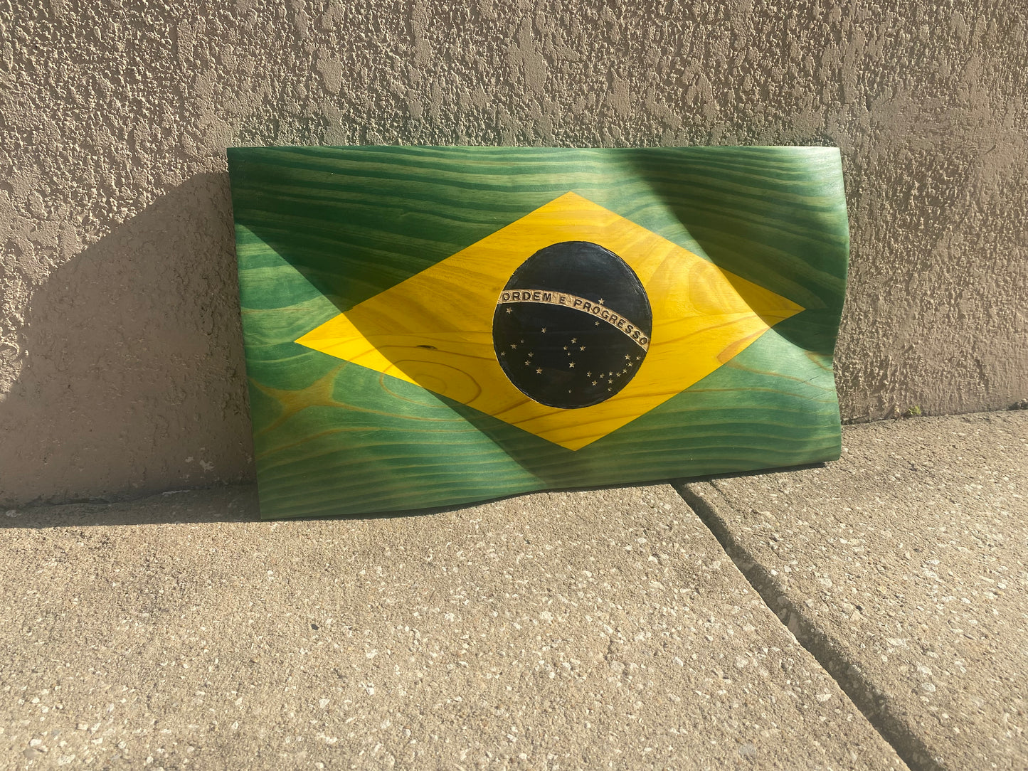 Waving Wooden Flag of Brazil