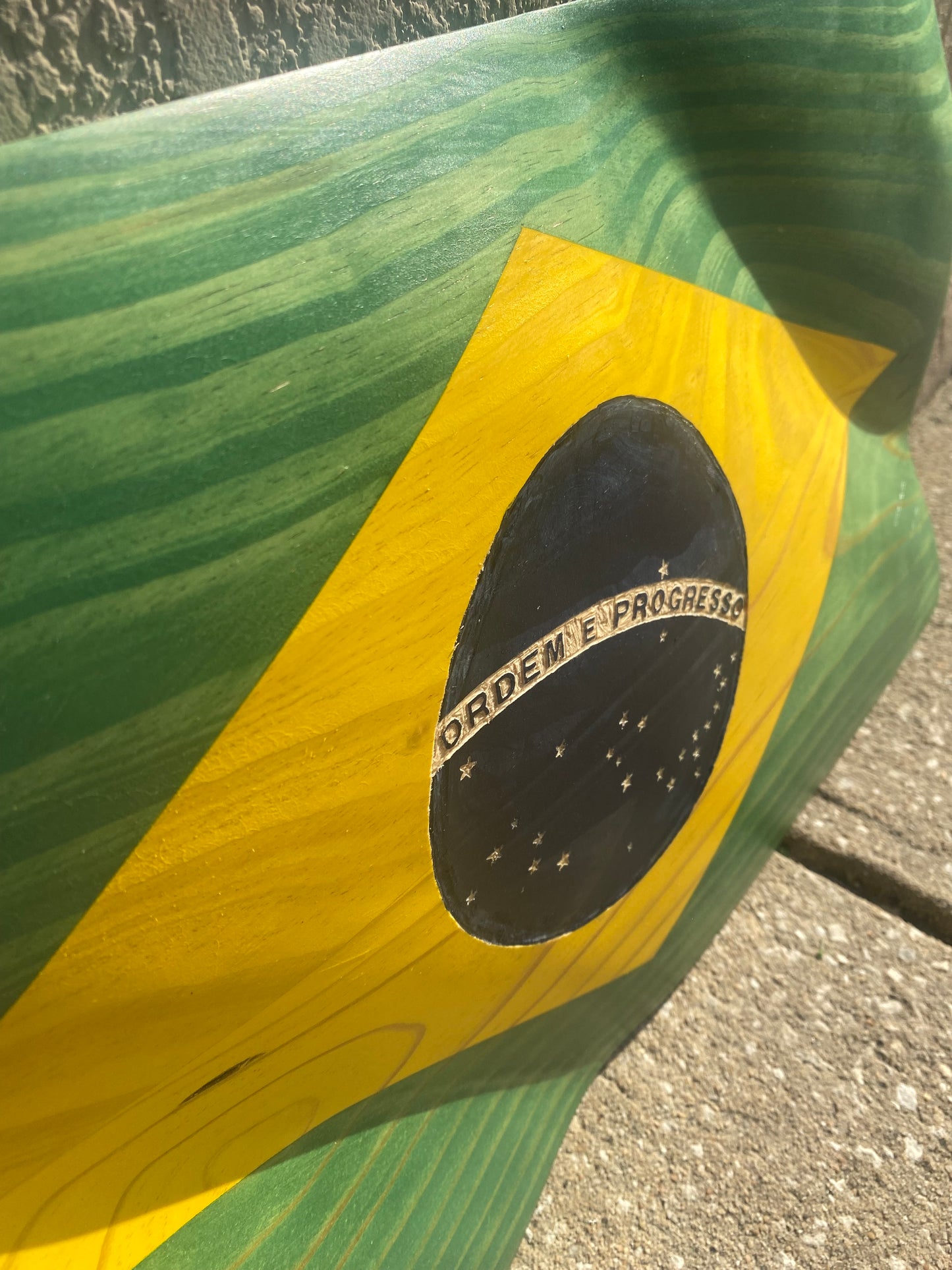 Waving Wooden Flag of Brazil