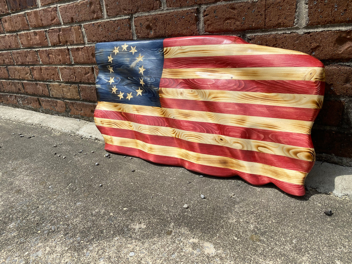 Waving Wooden Betsy Ross American Flag With "Realistic" Wave