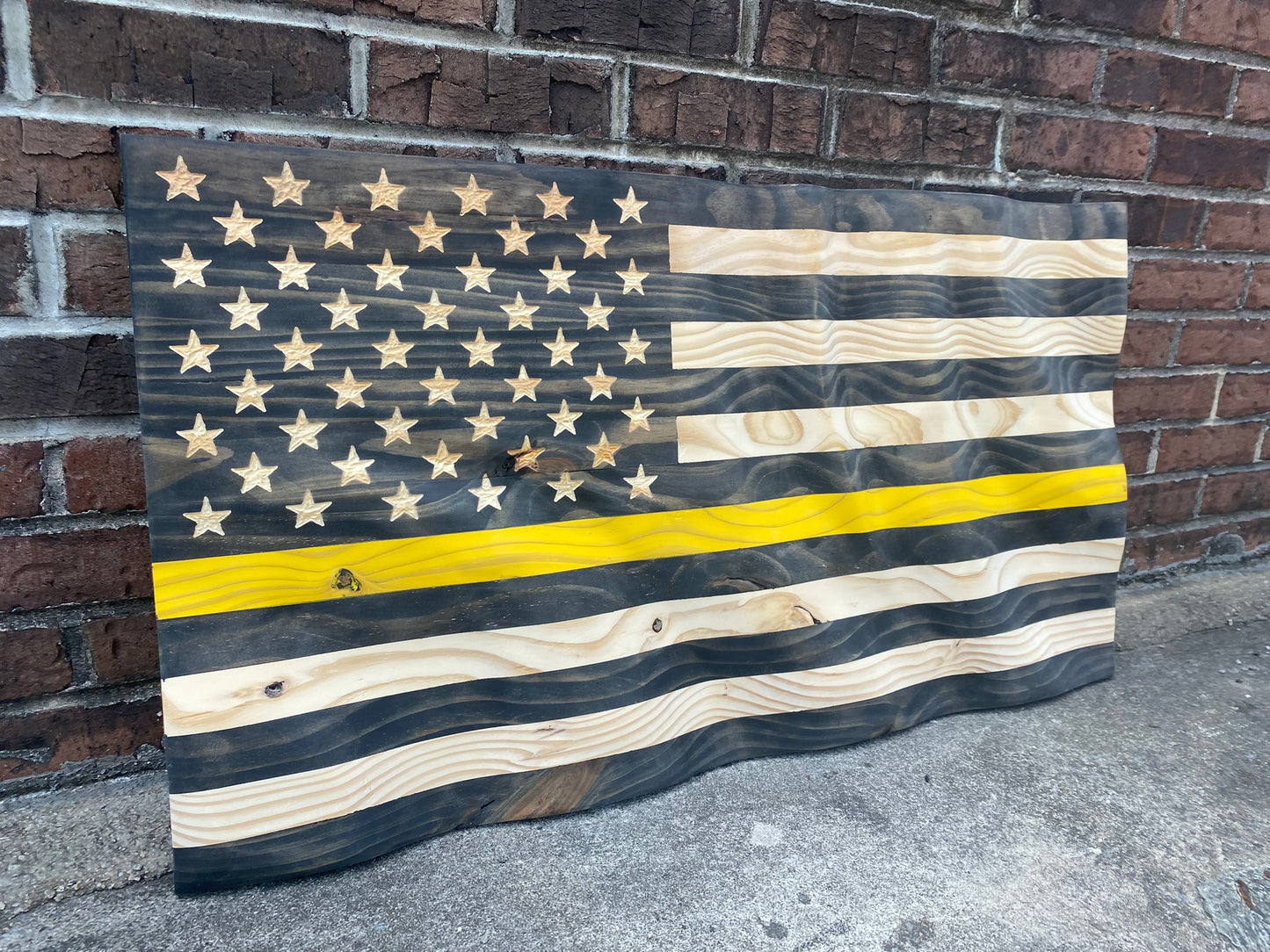 Waving Wooden Thin Yellow Line Dispatcher Flag