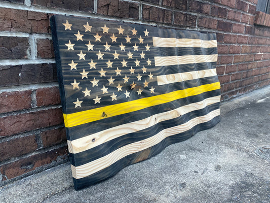 Waving Wooden Thin Yellow Line Dispatcher Flag