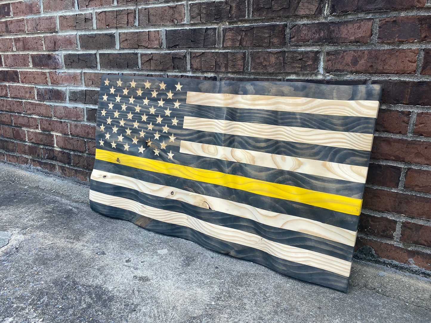 Waving Wooden Thin Yellow Line Dispatcher Flag
