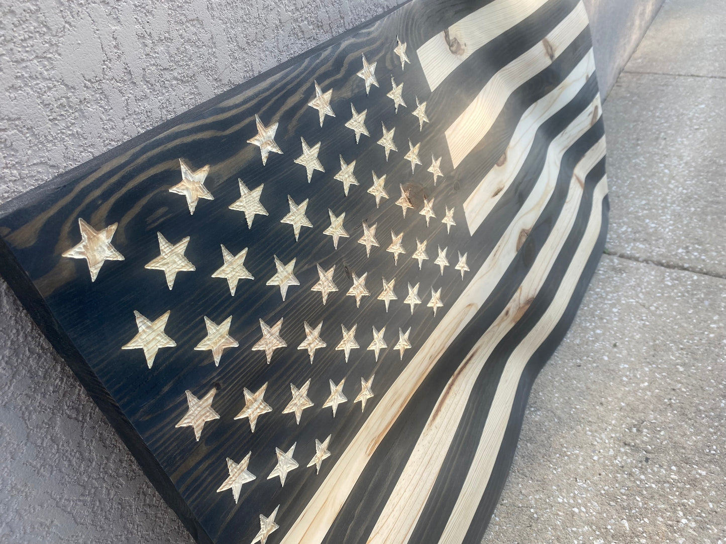 Waving Wooden Modern Rustic Blacked Out American Flag
