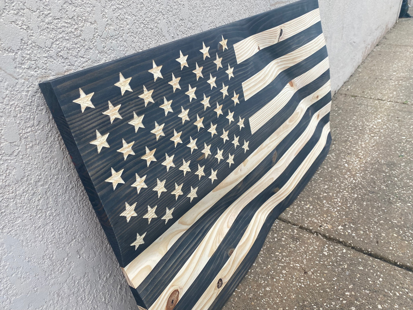 Waving Wooden Modern Rustic Blacked Out American Flag