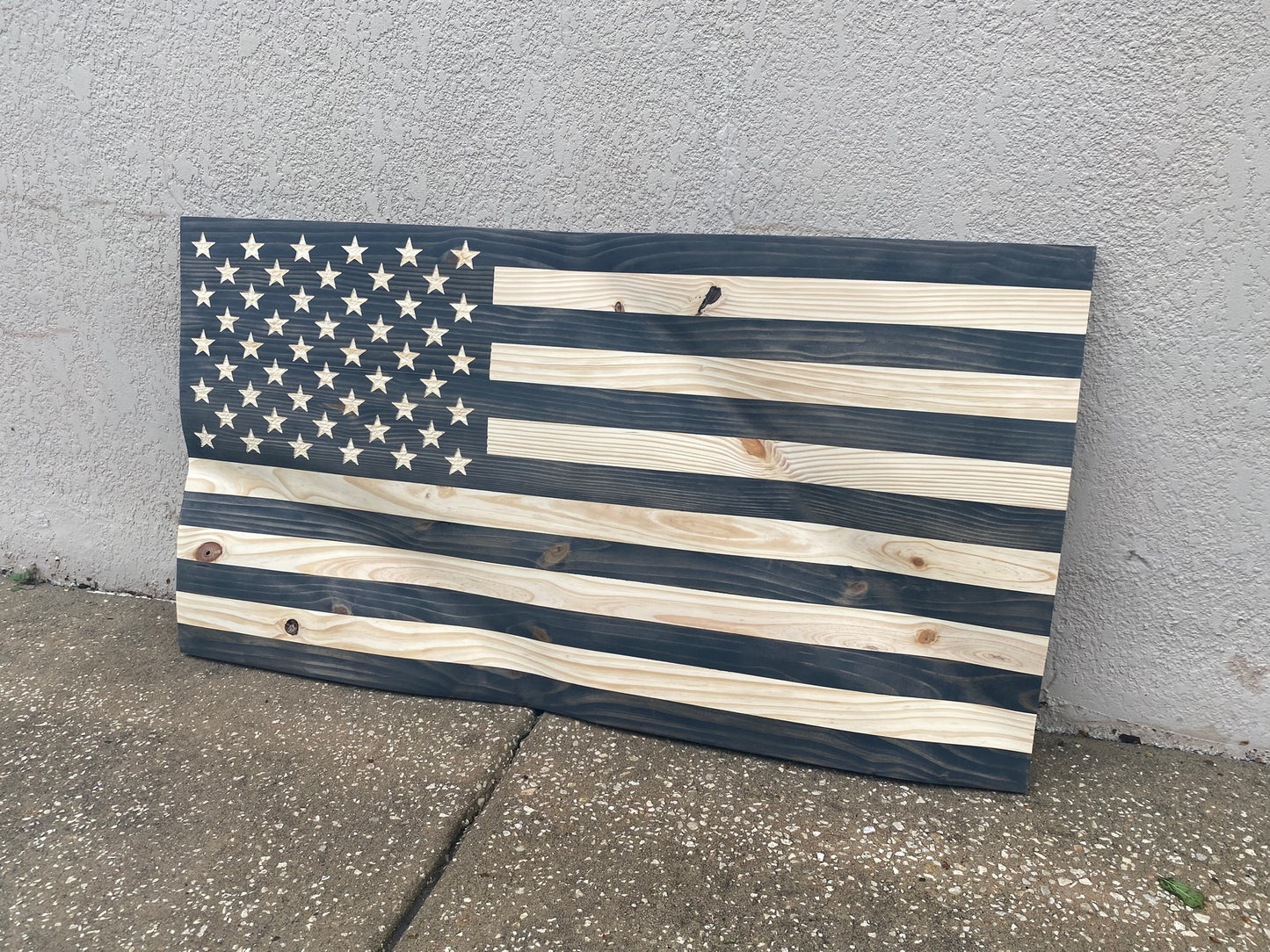 Waving Wooden Modern Rustic Blacked Out American Flag