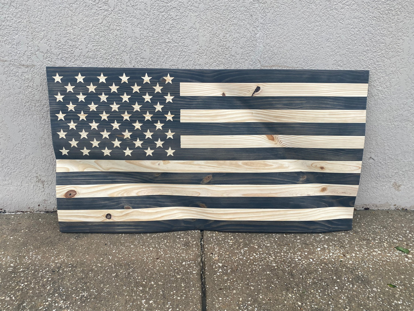 Waving Wooden Modern Rustic Blacked Out American Flag