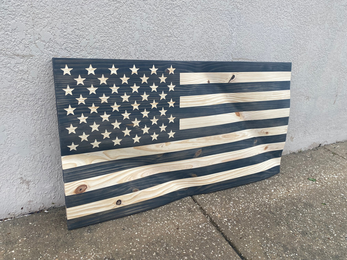Waving Wooden Modern Rustic Blacked Out American Flag