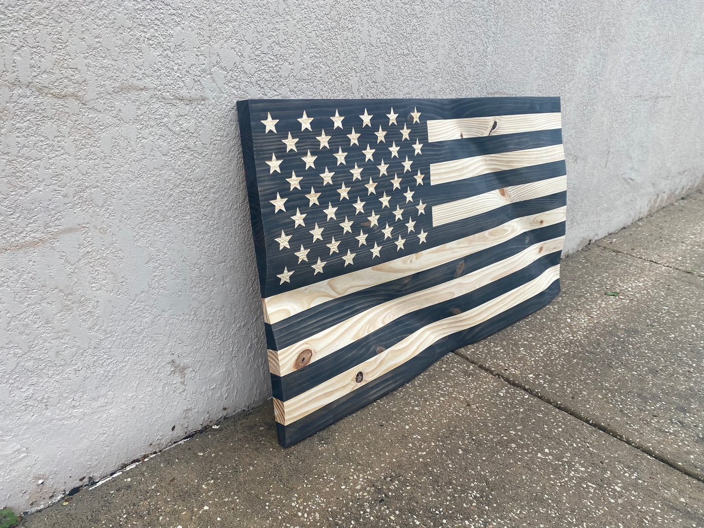 Waving Wooden Modern Rustic Blacked Out American Flag