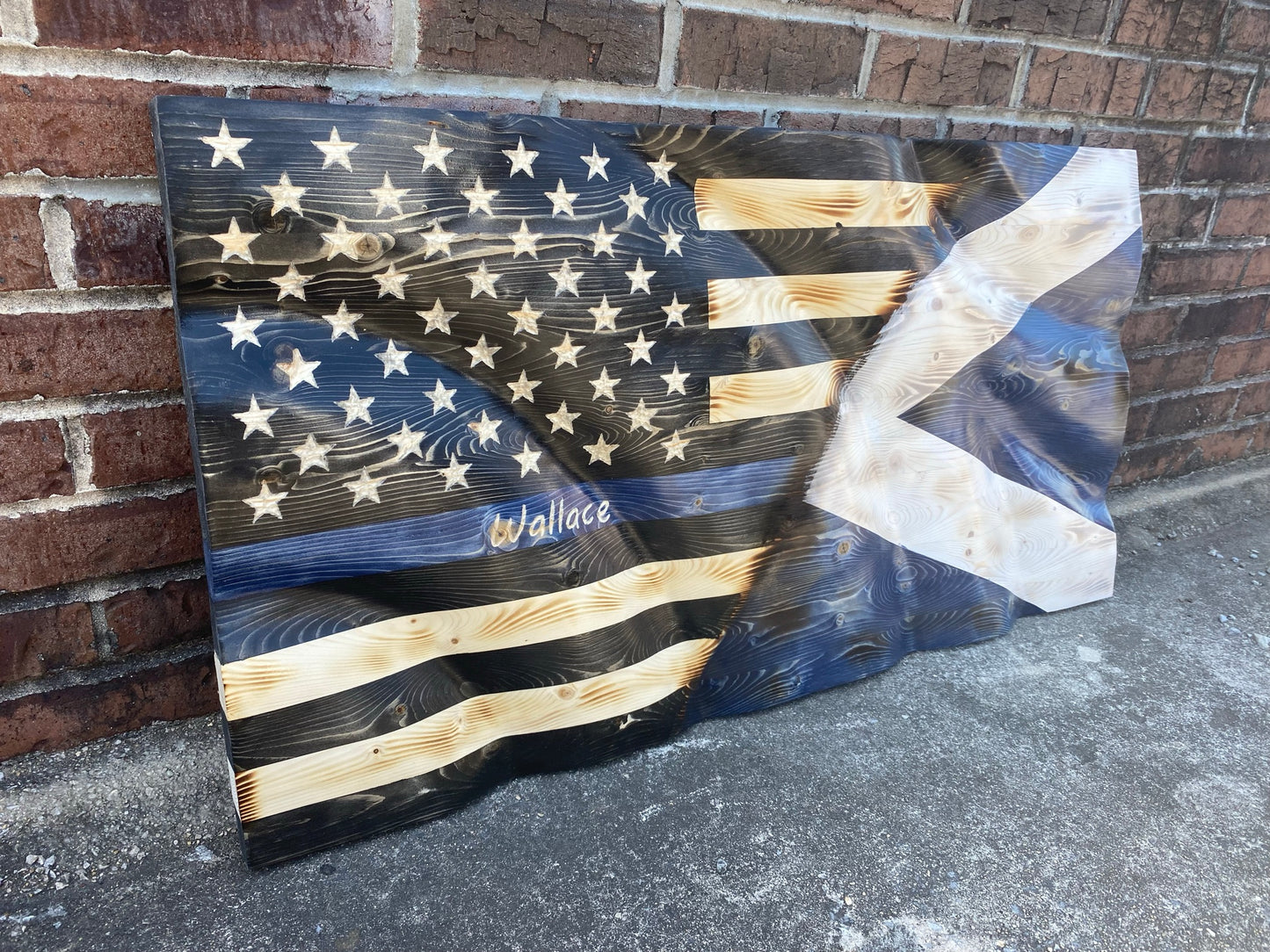 Waving Wooden Half American/Half Custom Design Flag
