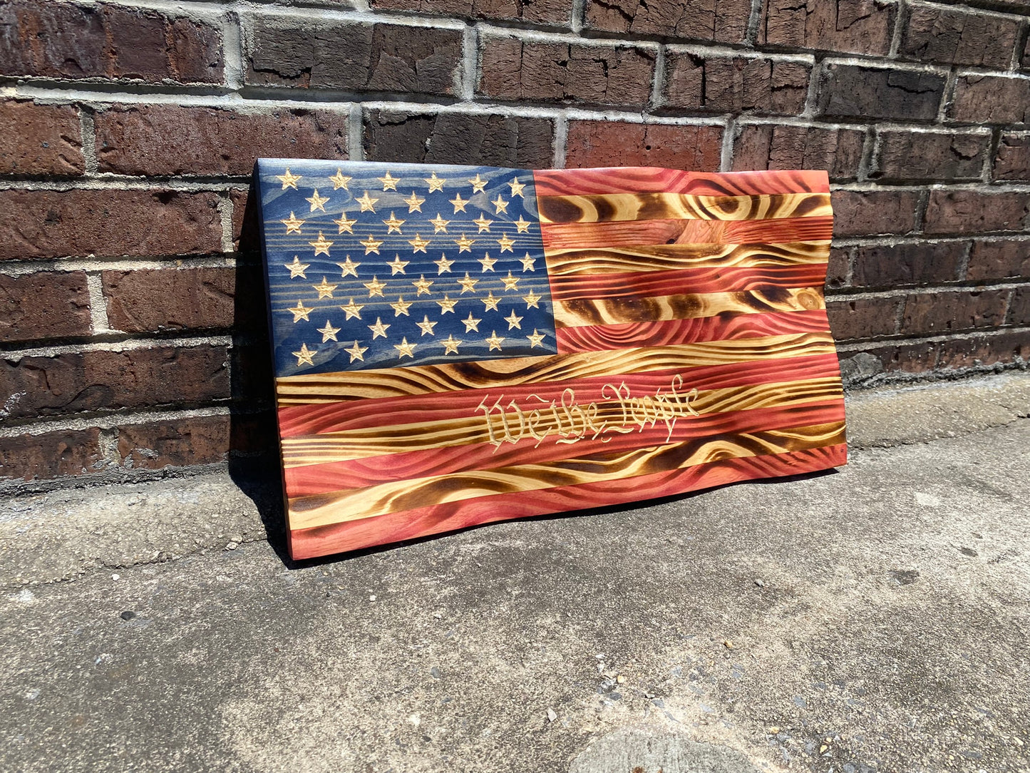 Waving Wooden Extra Rustic Wood Burnt American Flag