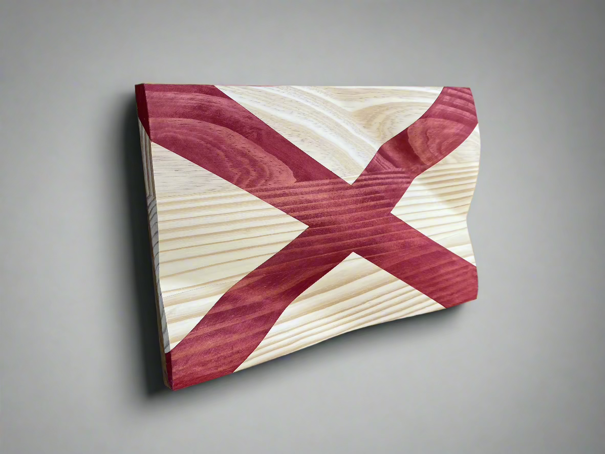 Waving Wooden Rustic State of Alabama Flag