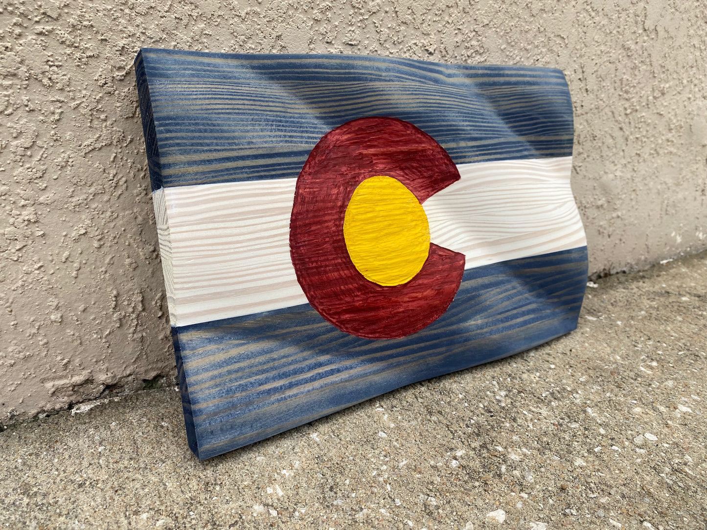 Waving Wooden State of Colorado Flag