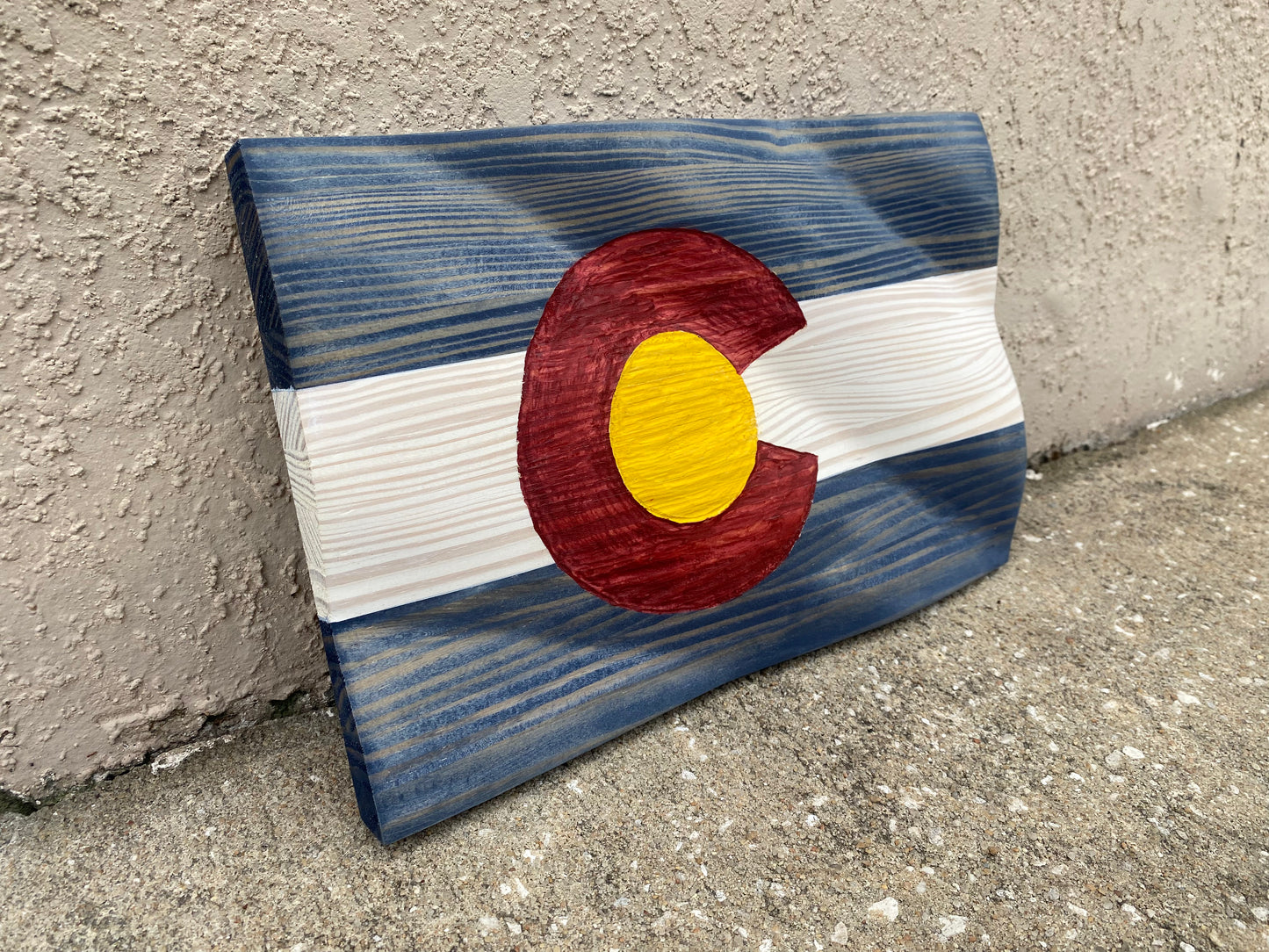 Waving Wooden State of Colorado Flag