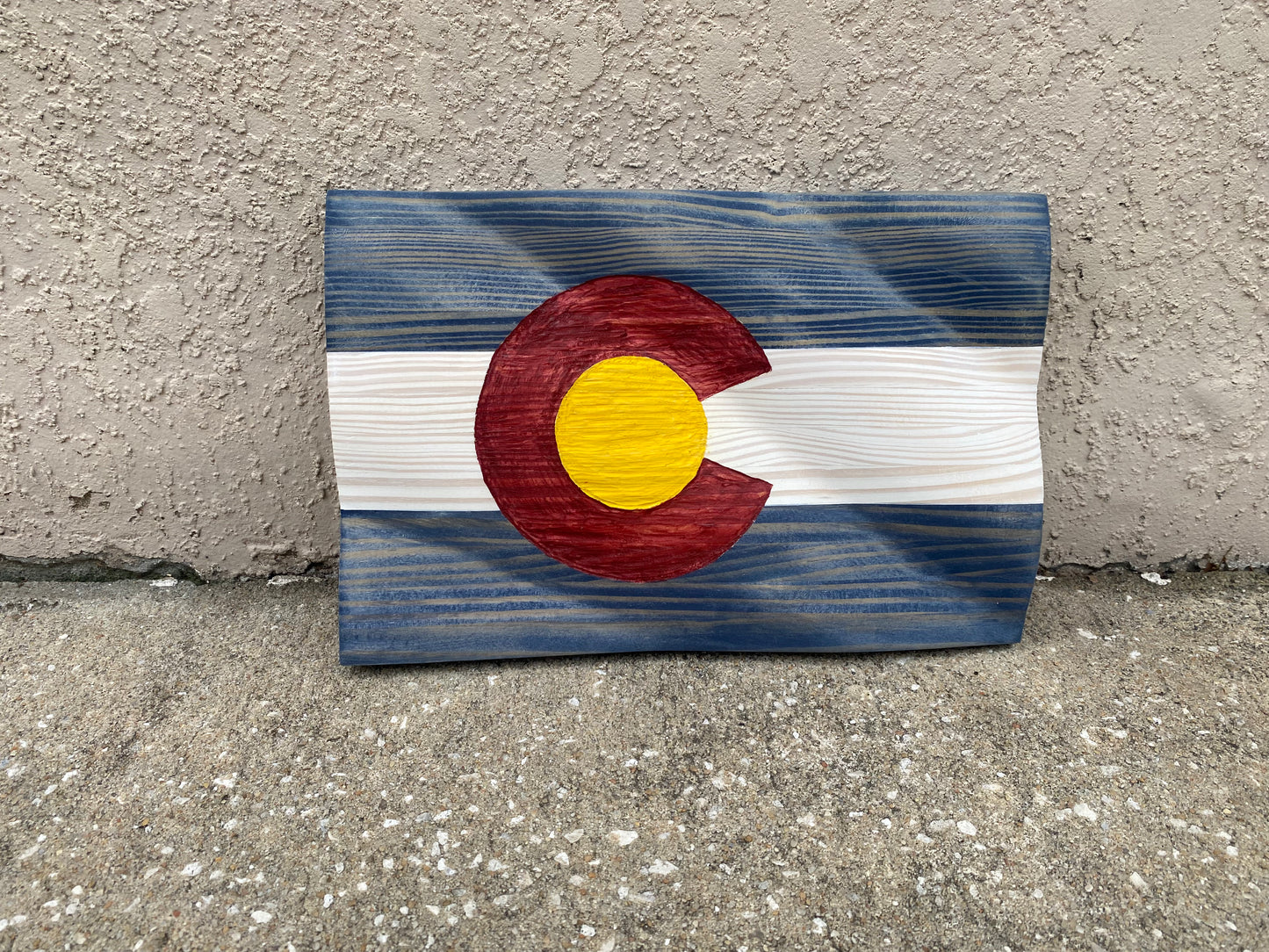 Waving Wooden State of Colorado Flag