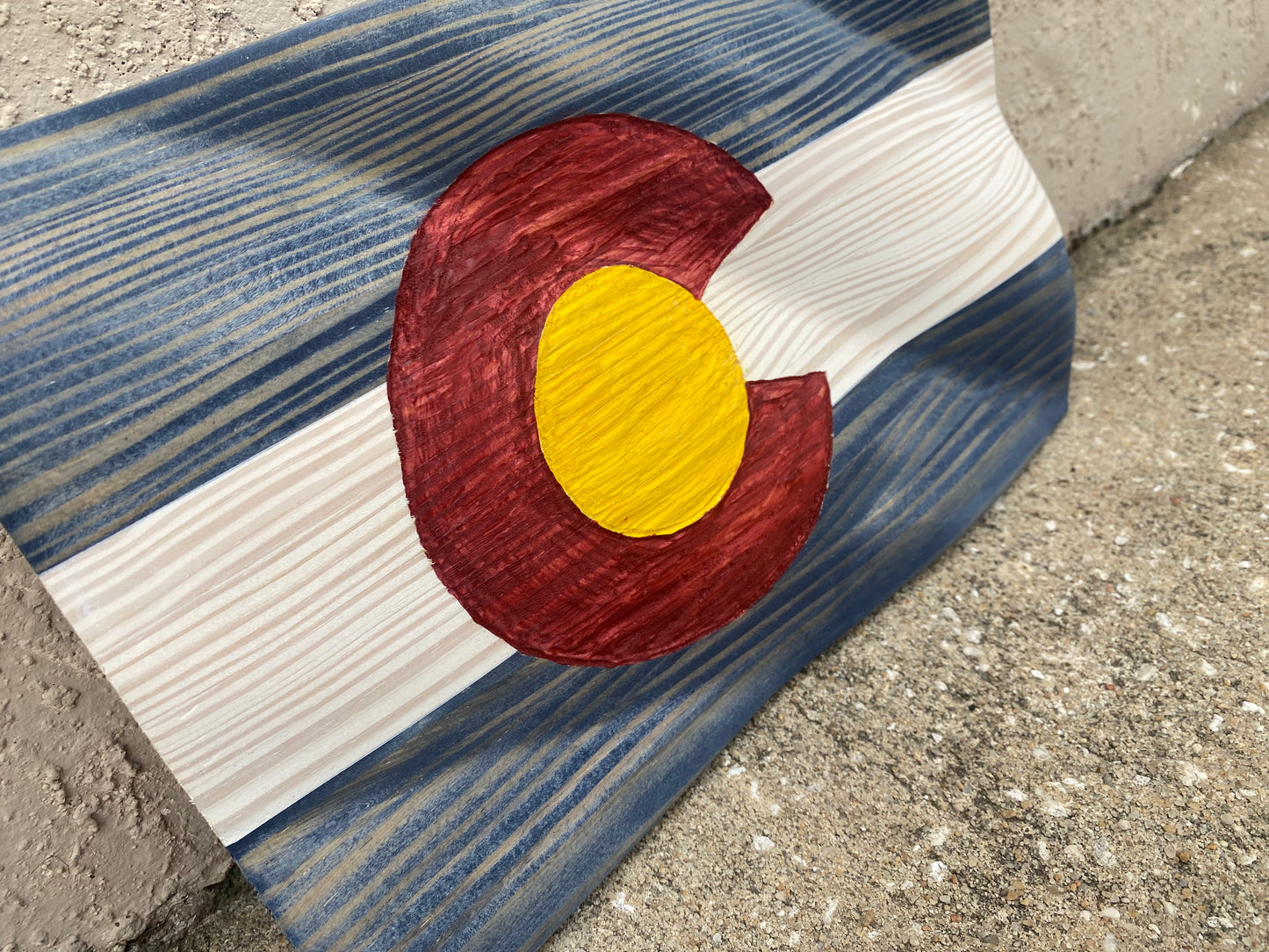 Waving Wooden State of Colorado Flag
