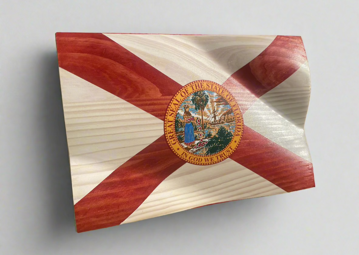 Waving Wooden State of Florida Flag