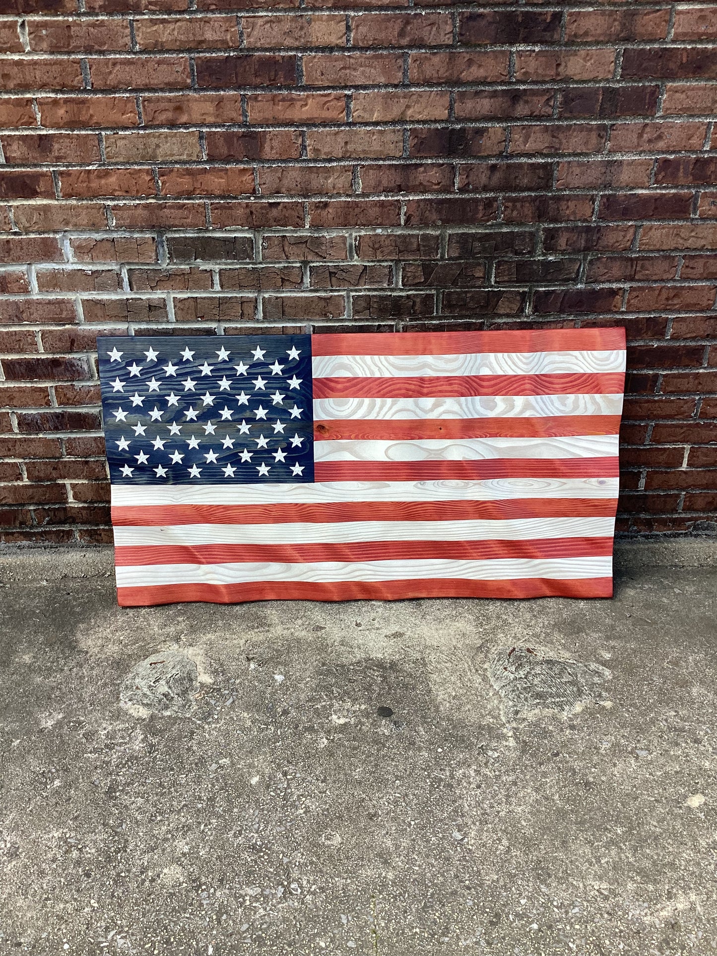 Waving Wooden American Flag Wall Art Decoration With White Stars and Stripes