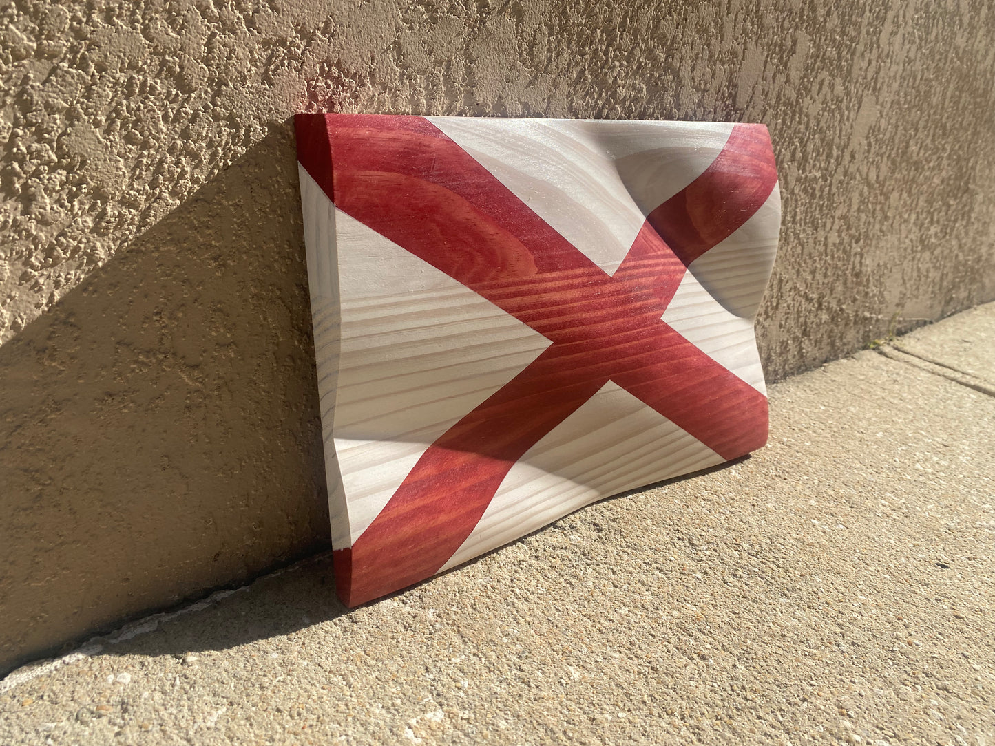 Waving Wooden State of Alabama Flag