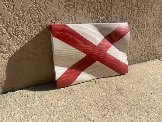 Waving Wooden State of Alabama Flag