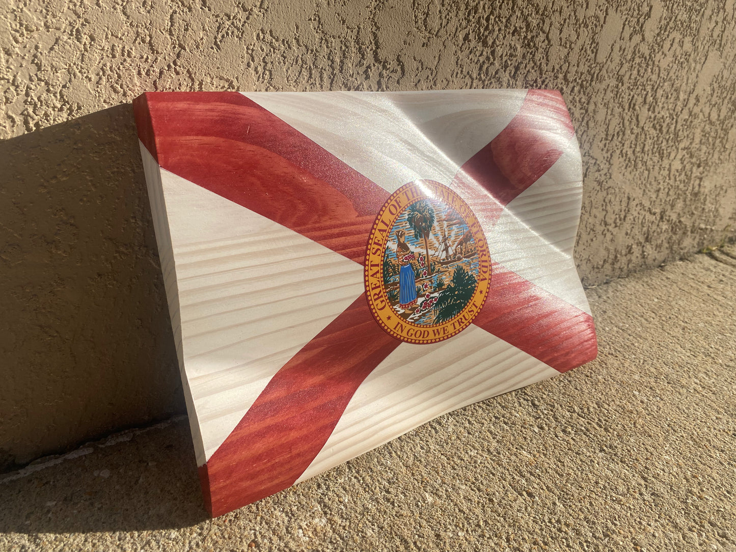 Waving Wooden State of Florida Flag
