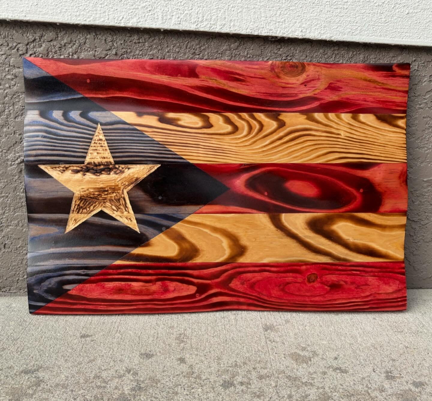 Handcrafted Waving Wooden Puerto Rican Flag – Wavy Rustic Patriotic Wall Art Flag