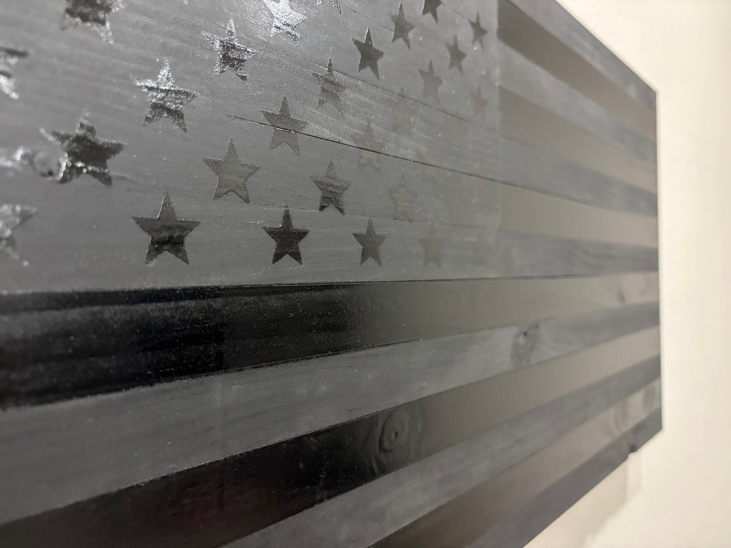 Handcrafted Flat Wooden Blacked Out American Flag – Modern Patriotic Wall Art - “No Quarter Flag”