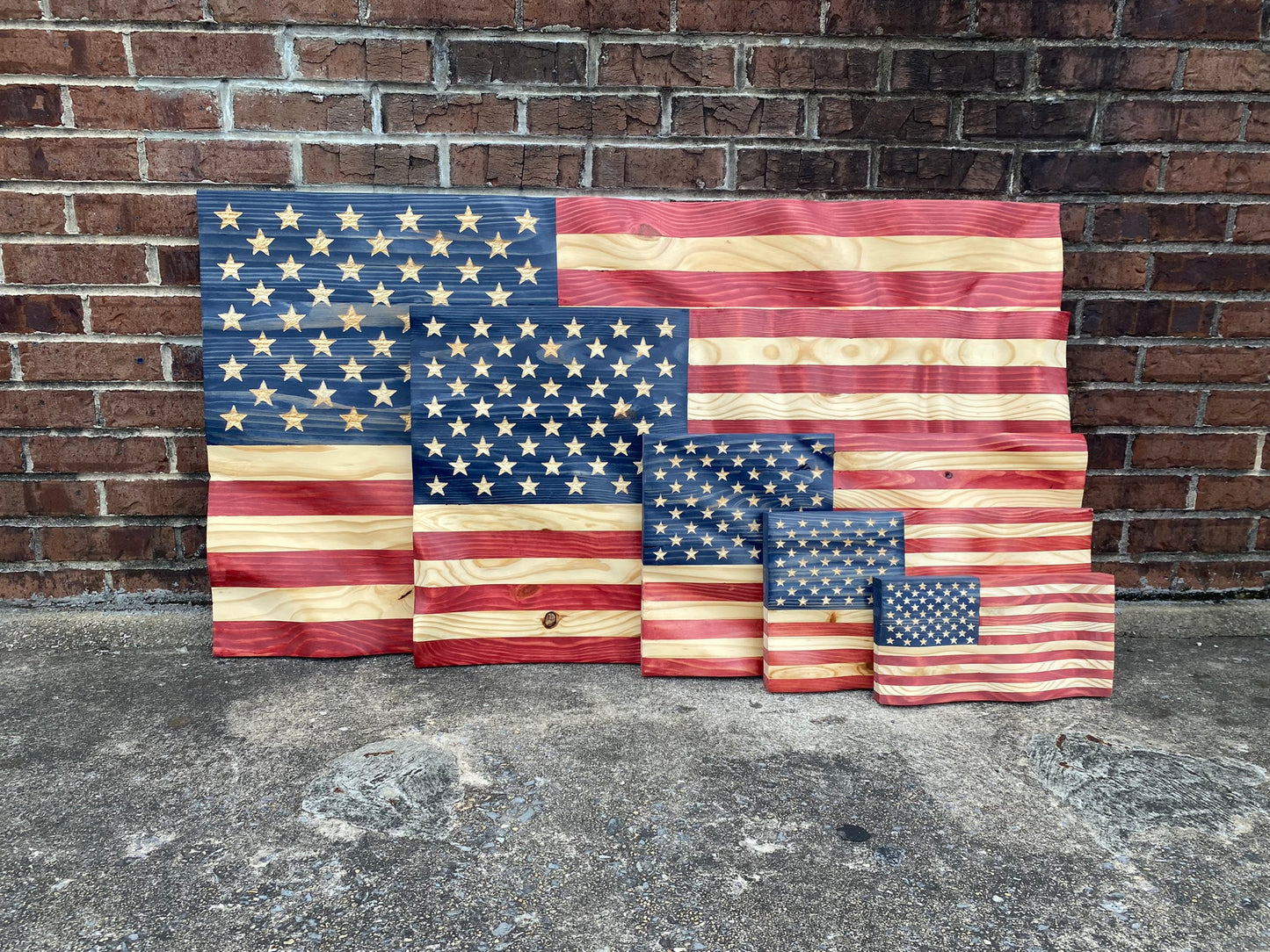 Handcrafted Burnt Waving Wooden 45/47 Flag – Rustic Patriotic Wall Art Decoration