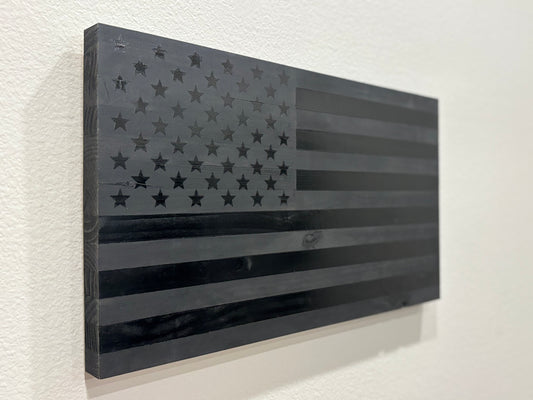 Handcrafted Flat Wooden Blacked Out American Flag – Modern Patriotic Wall Art - “No Quarter Flag”