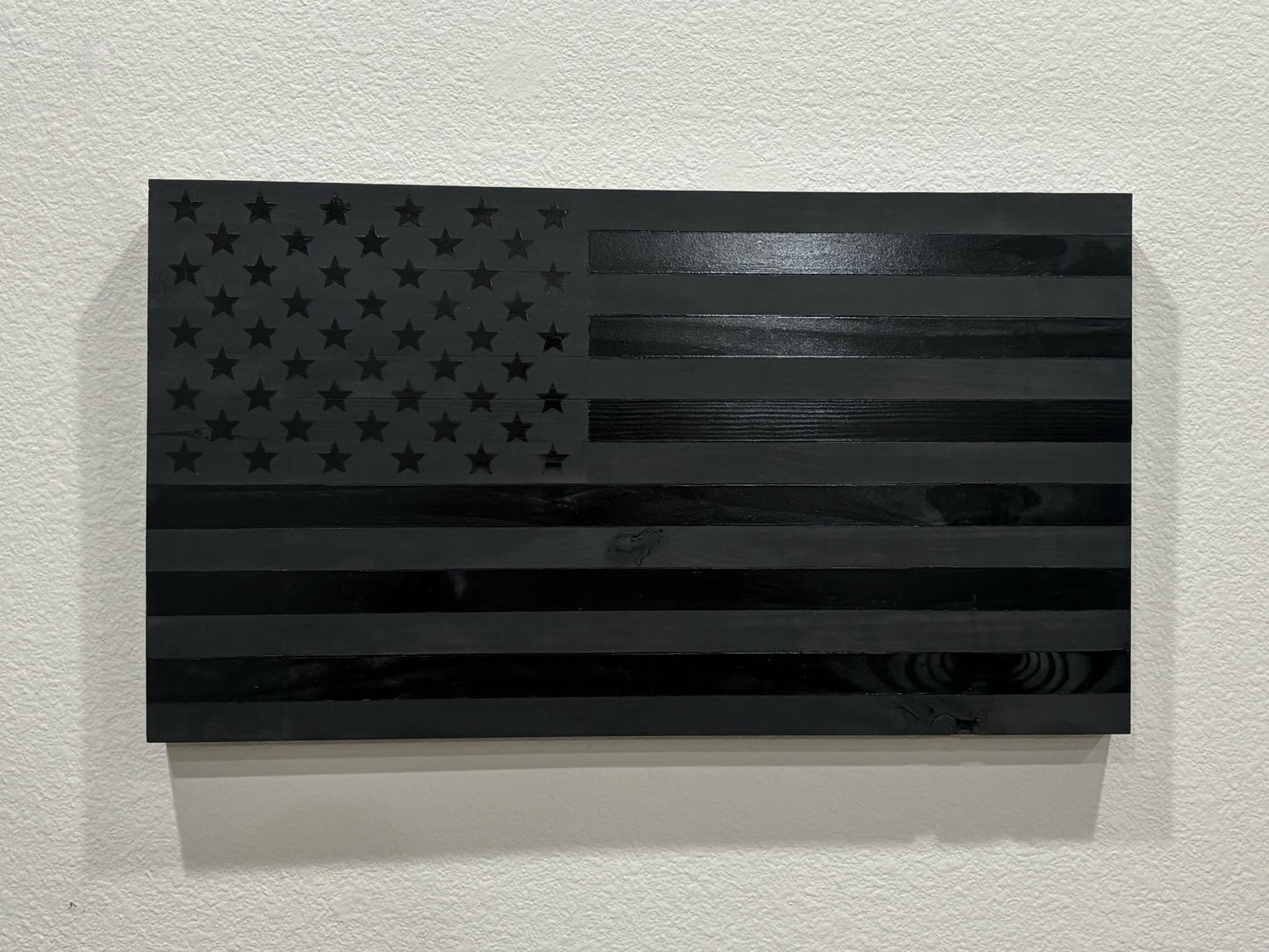 Handcrafted Flat Wooden Blacked Out American Flag – Modern Patriotic Wall Art - “No Quarter Flag”