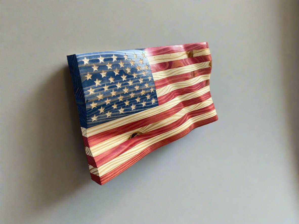 Waving Wooden American Flag Wall Art Decoration