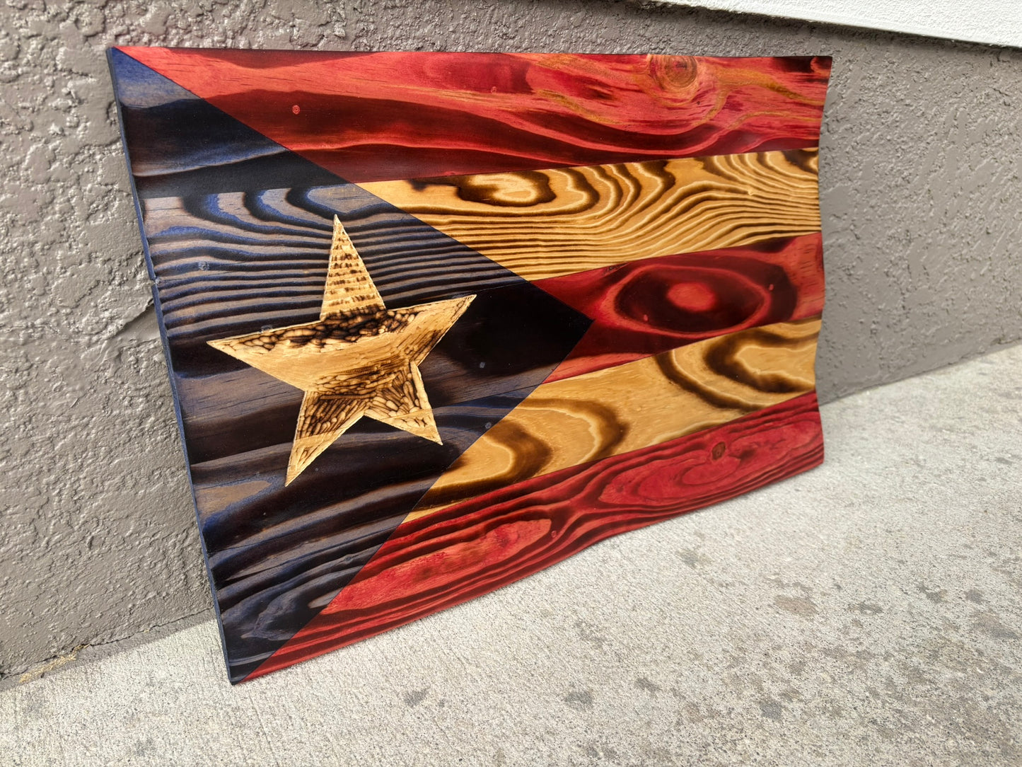 Handcrafted Waving Wooden Puerto Rican Flag – Wavy Rustic Patriotic Wall Art Flag