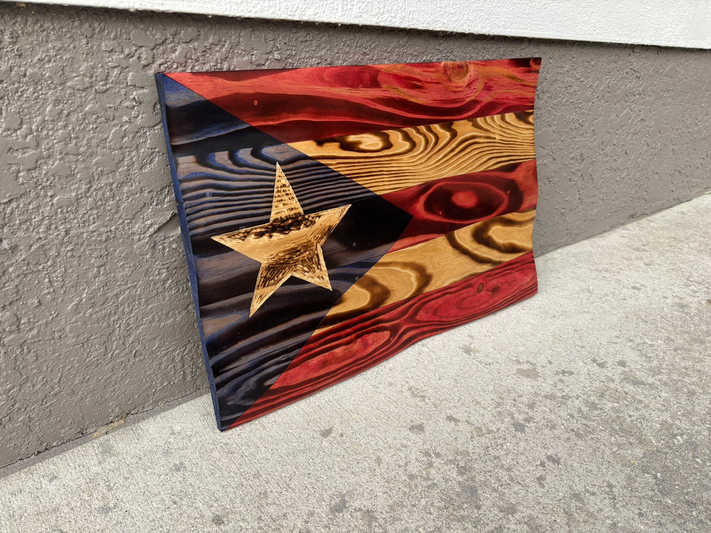 Handcrafted Waving Wooden Puerto Rican Flag – Wavy Rustic Patriotic Wall Art Flag