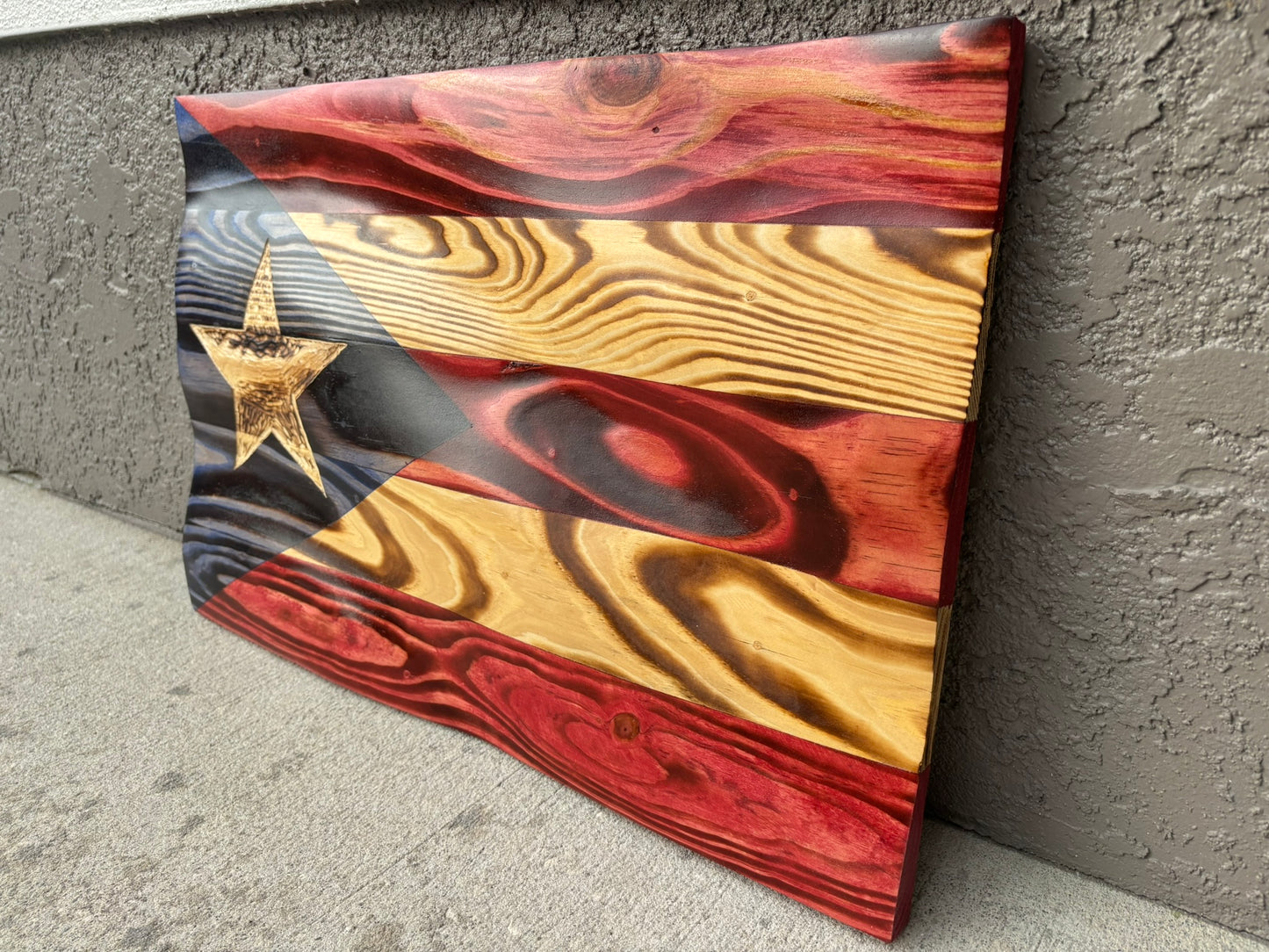 Handcrafted Waving Wooden Puerto Rican Flag – Wavy Rustic Patriotic Wall Art Flag