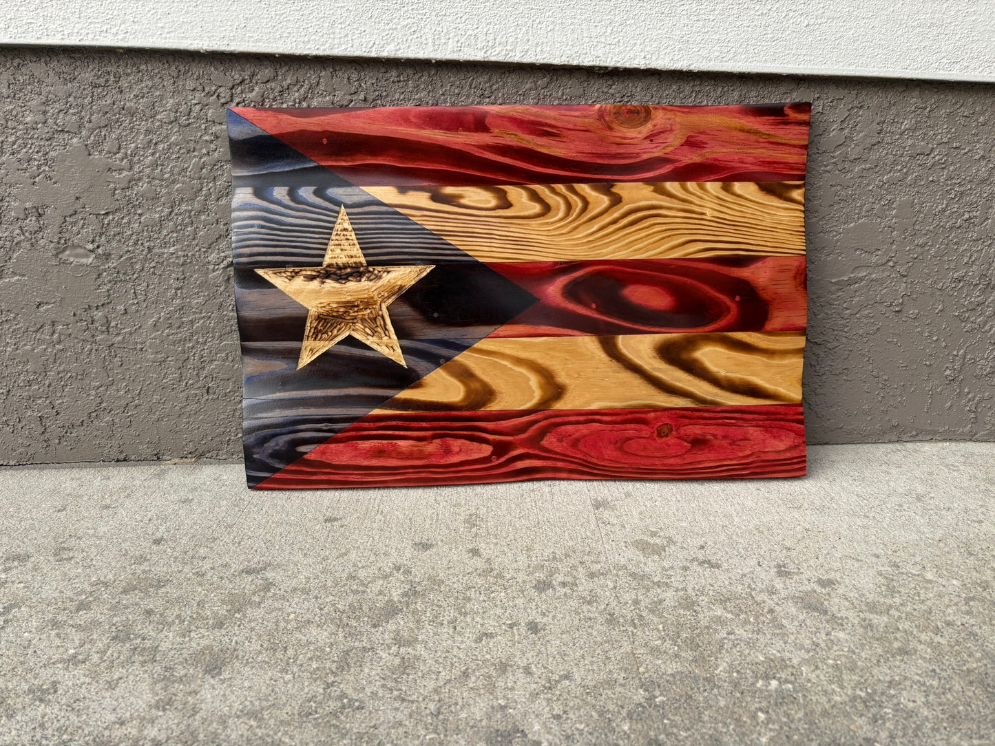 Handcrafted Waving Wooden Puerto Rican Flag – Wavy Rustic Patriotic Wall Art Flag