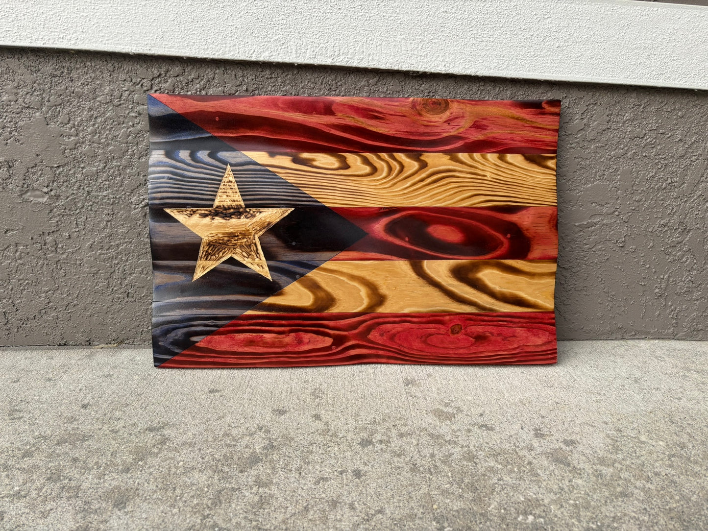 Handcrafted Waving Wooden Puerto Rican Flag – Wavy Rustic Patriotic Wall Art Flag