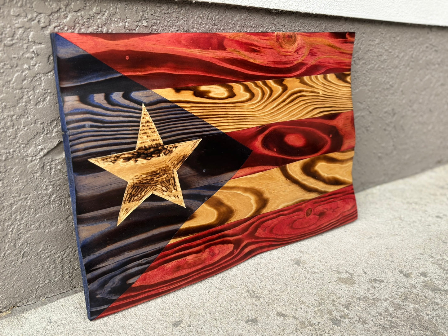 Handcrafted Waving Wooden Puerto Rican Flag – Wavy Rustic Patriotic Wall Art Flag