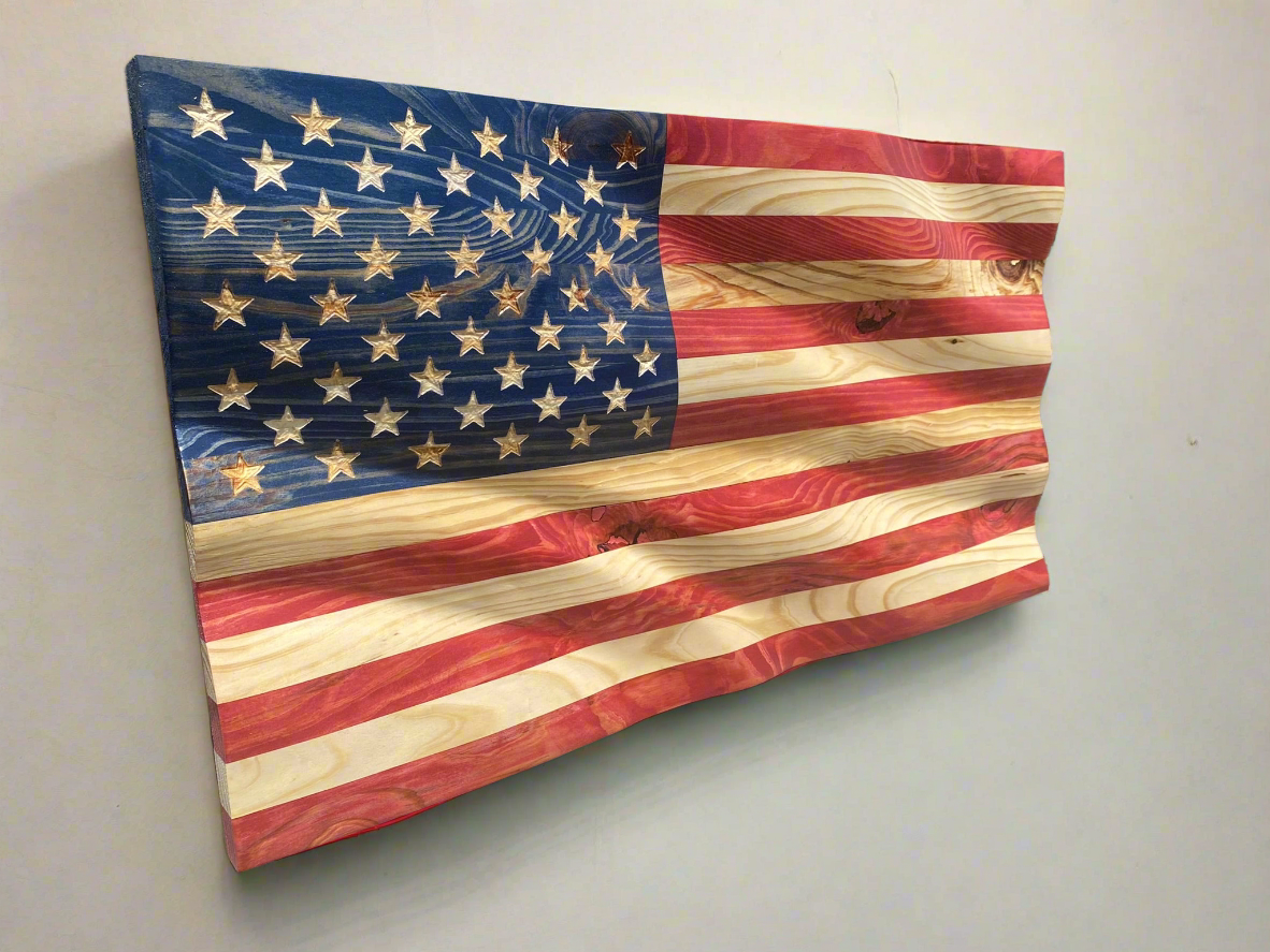 Waving Wooden American Flag Wall Art Decoration