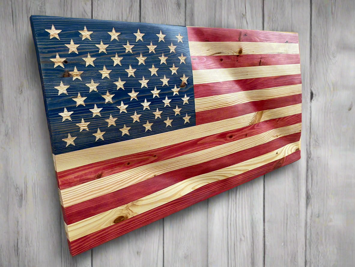 Waving Wooden American Flag Wall Art Decoration