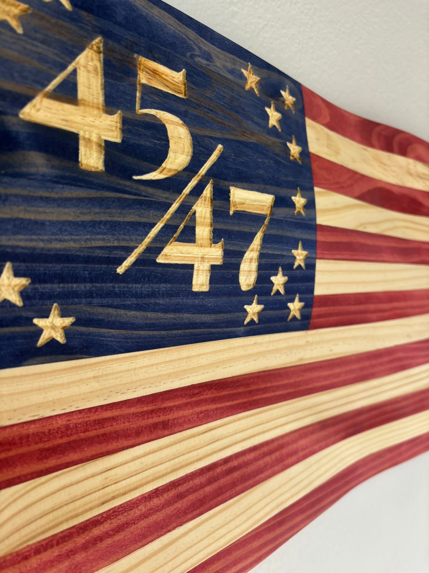 Handcrafted Waving Wooden 45/47 Flag – Rustic Patriotic Wall Art Decoration