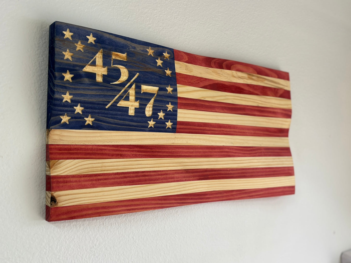 Handcrafted Waving Wooden 45/47 Flag – Rustic Patriotic Wall Art Decoration