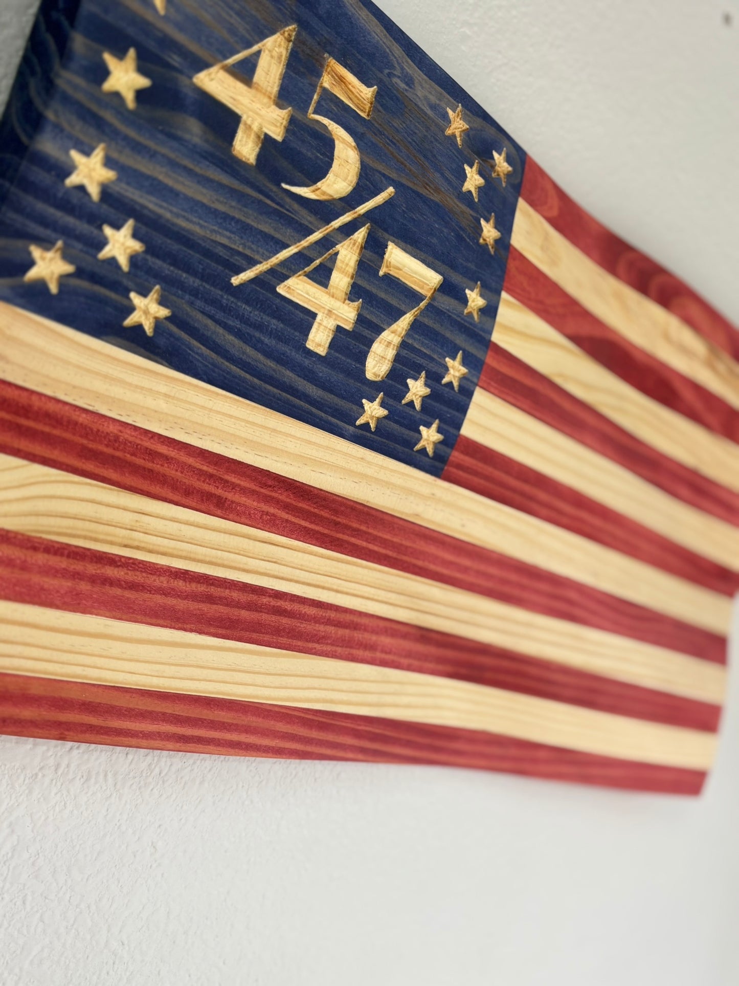 Handcrafted Waving Wooden 45/47 Flag – Rustic Patriotic Wall Art Decoration