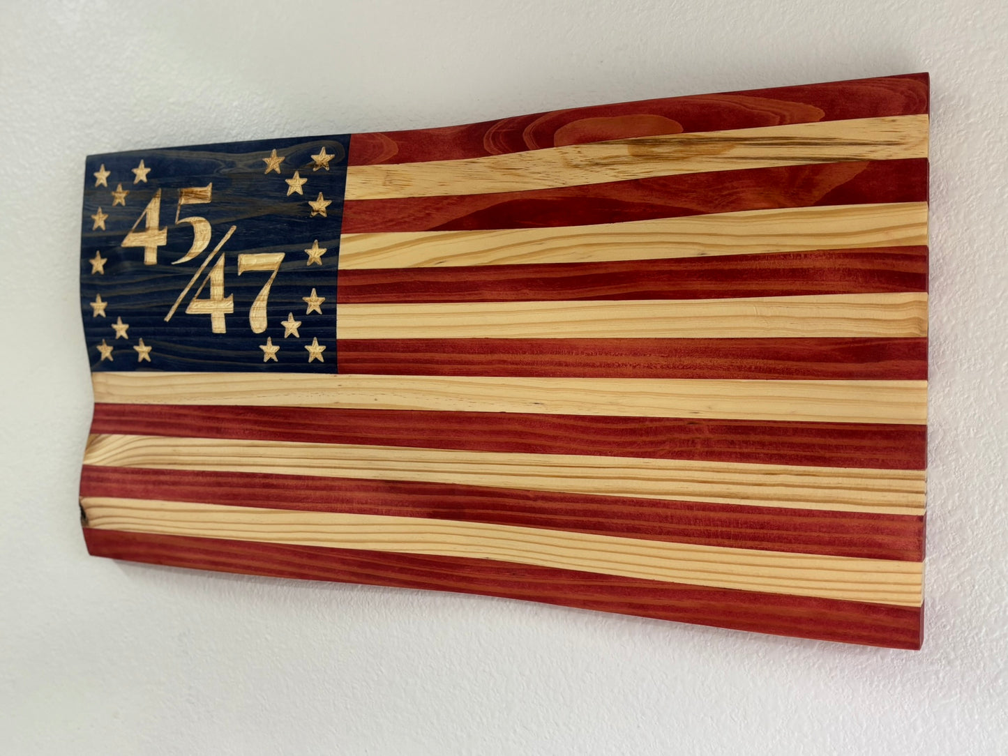 Handcrafted Waving Wooden 45/47 Flag – Rustic Patriotic Wall Art Decoration