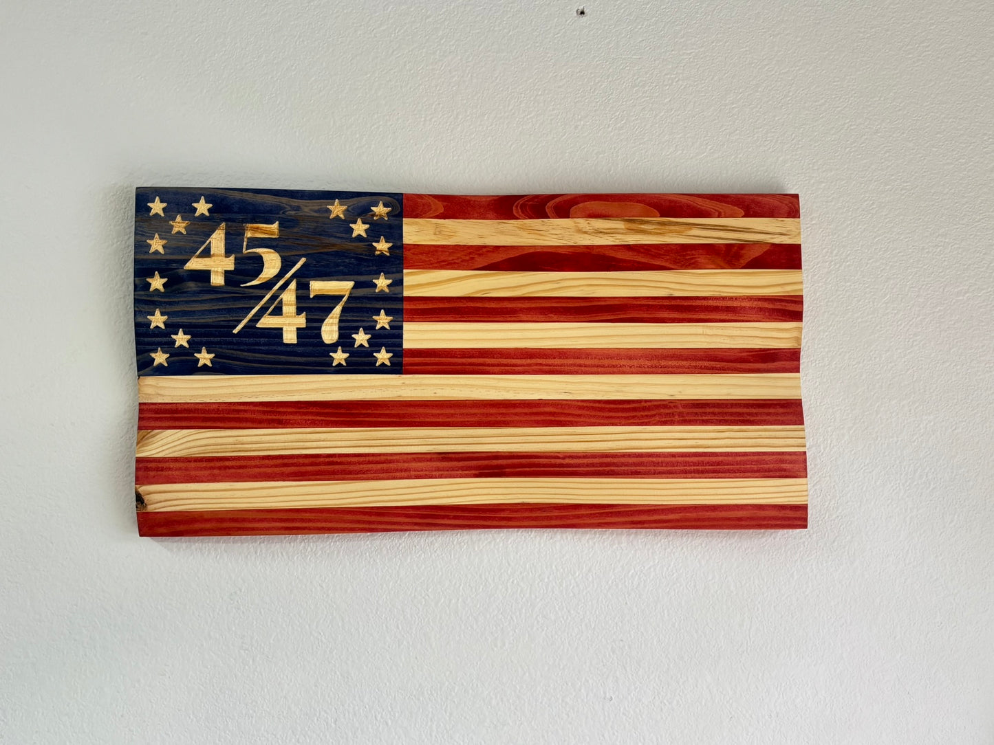 Handcrafted Waving Wooden 45/47 Flag – Rustic Patriotic Wall Art Decoration