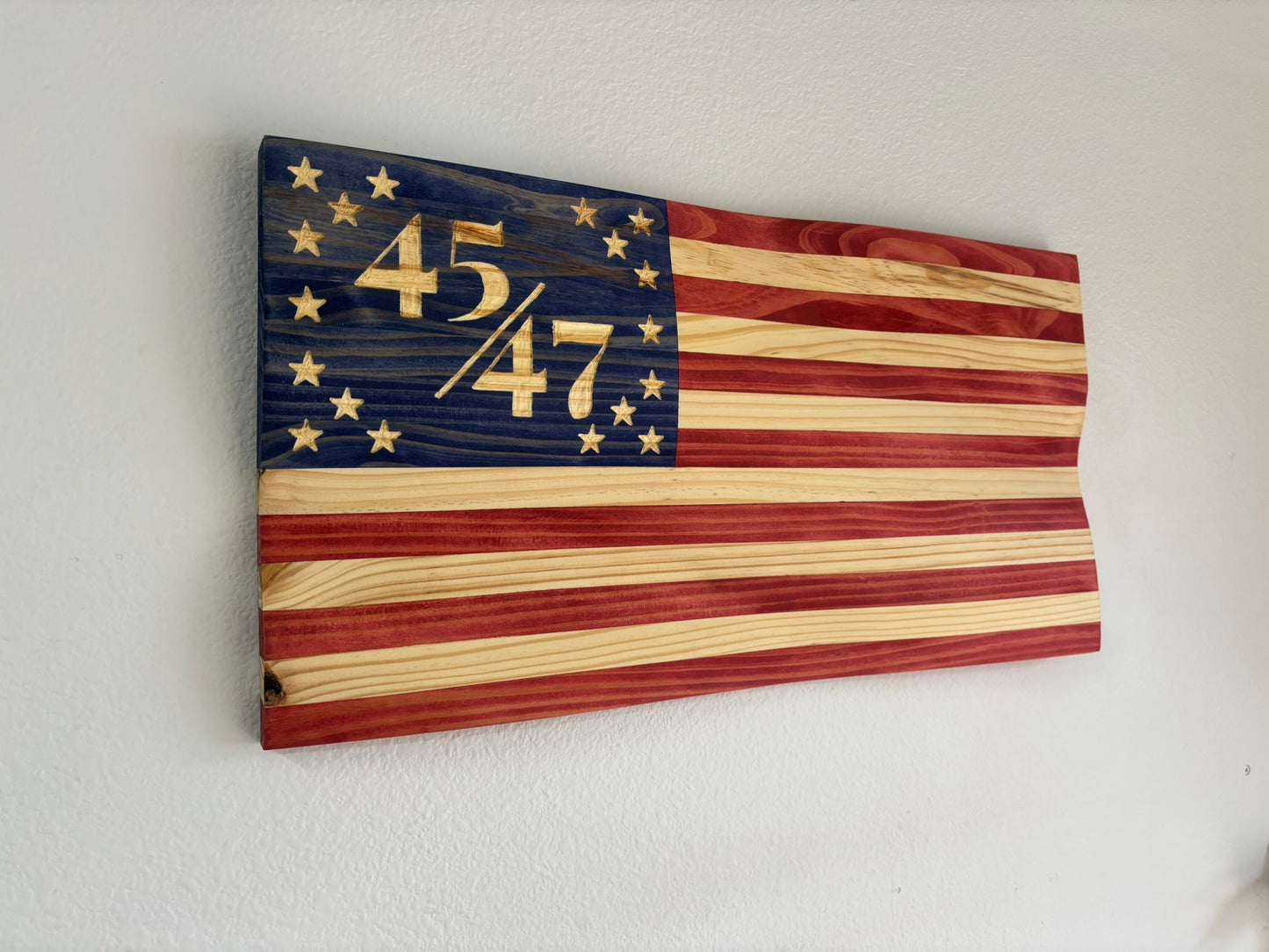 Handcrafted Waving Wooden 45/47 Flag – Rustic Patriotic Wall Art Decoration