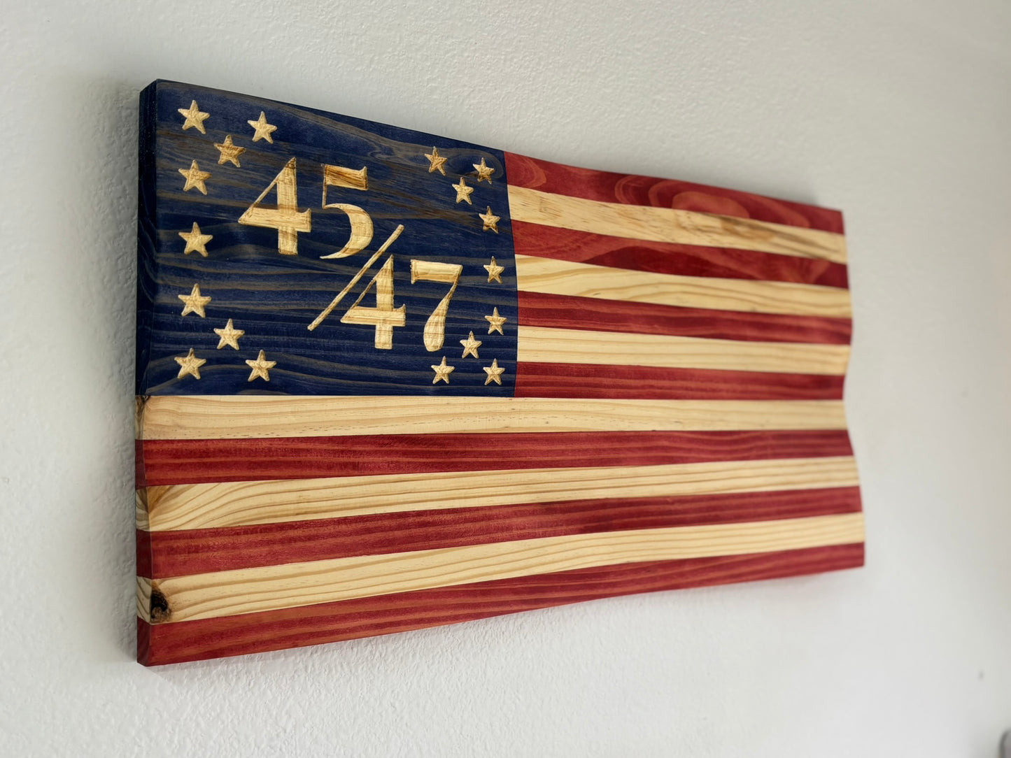 Handcrafted Waving Wooden 45/47 Flag – Rustic Patriotic Wall Art Decoration