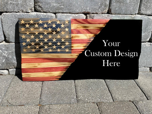 Waving Wooden Half American/Half Custom Design Flag